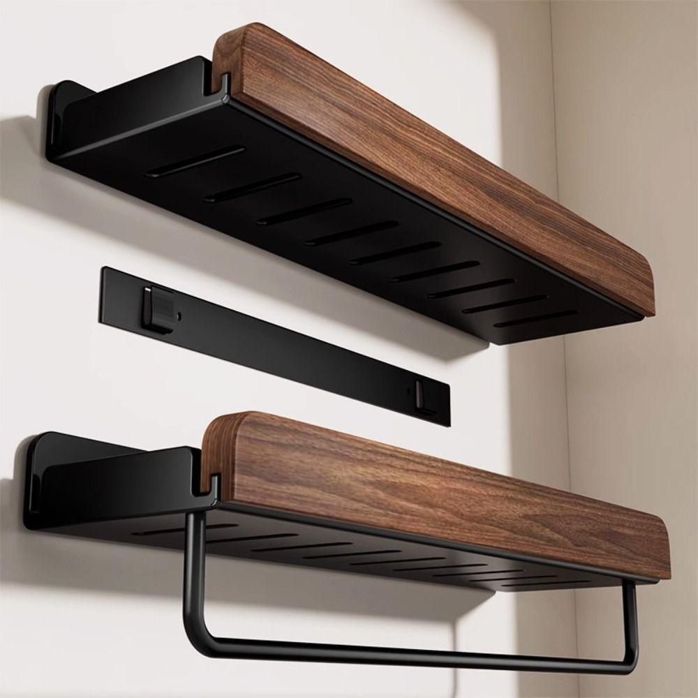 Wood Detachable Bathroom Shampoo Shelves Space Saving Wall Mounted Shower Storage Rack Waterproof Corrosion-Resistant