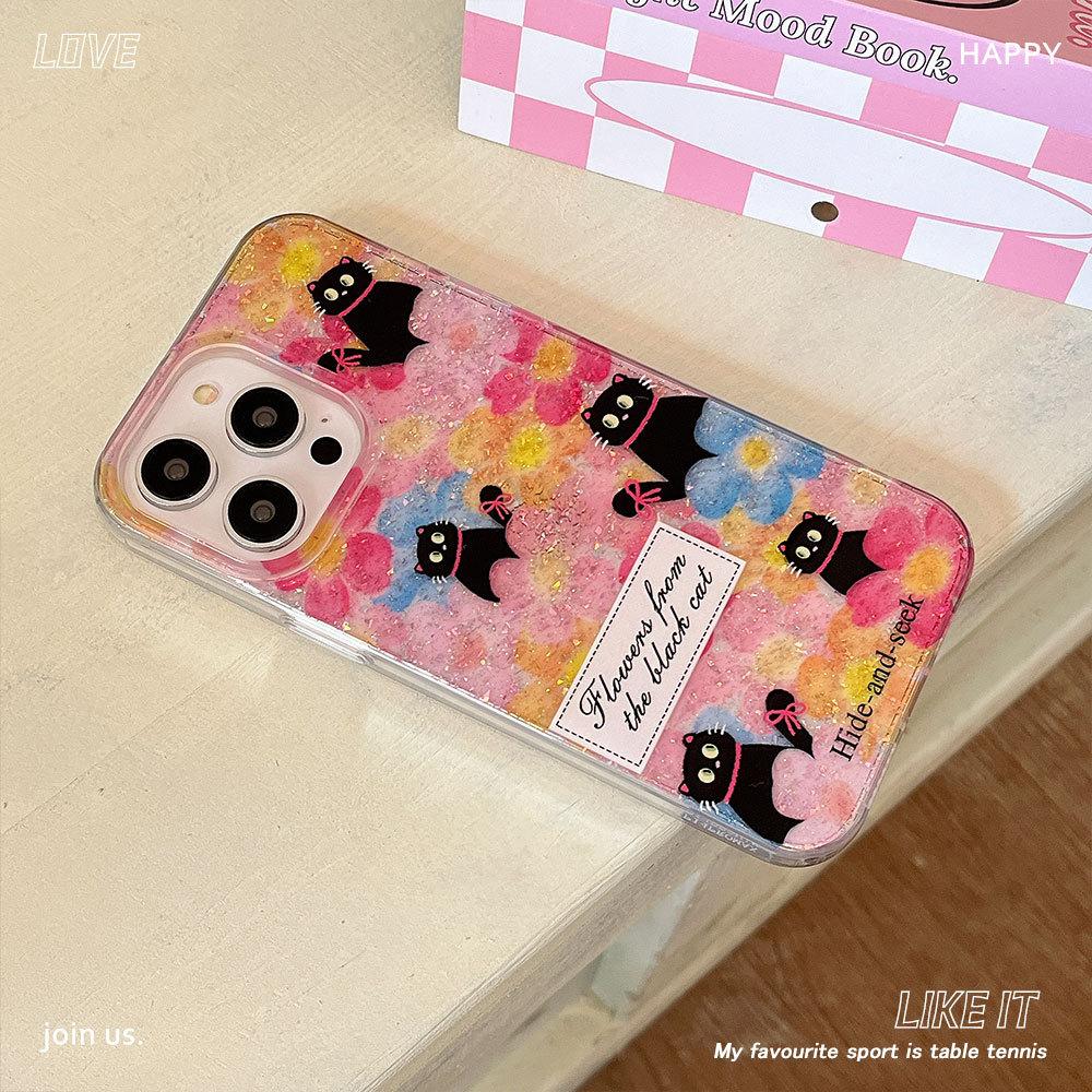 Cute Cats Suitable for Apple 16pro Mobile Phone Case IPhone 15 Protective Case 14 Glitter Powder 13promax Soft Edge