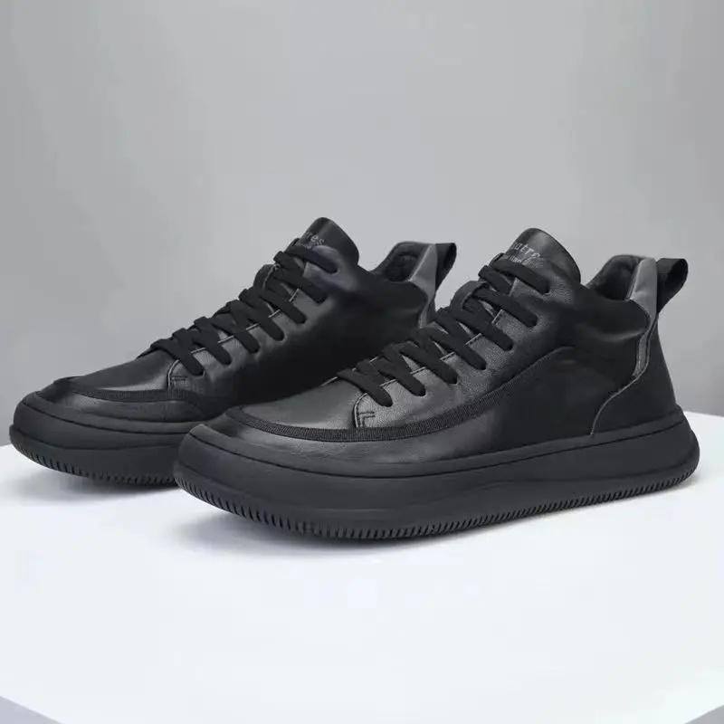 Heren Leren Laarzen Platform Warme Bont Enkellaarsjes Kort Vetersluiting Mode Nieuwe Casual Schoenen voor Heren Werken Botas