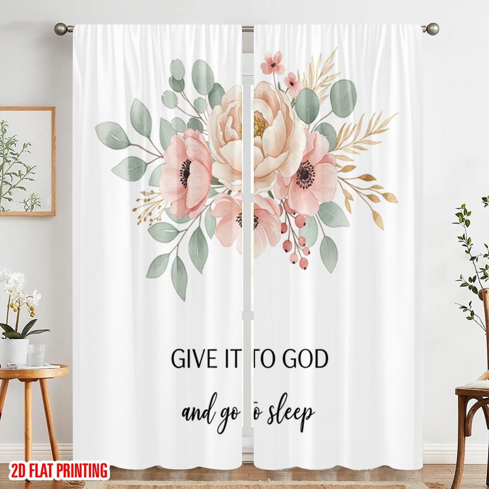 2pcs 2D Flat Printing Party Curtain Floral Art Give God Sleep Fabric Without Electricity All Season Party & Holiday Decor for