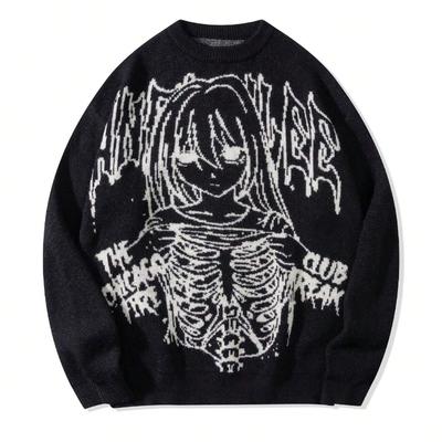 European and American Men and Women Ins Autumn and Winter Round Neck Anime Loose Knit Sweater for Couples