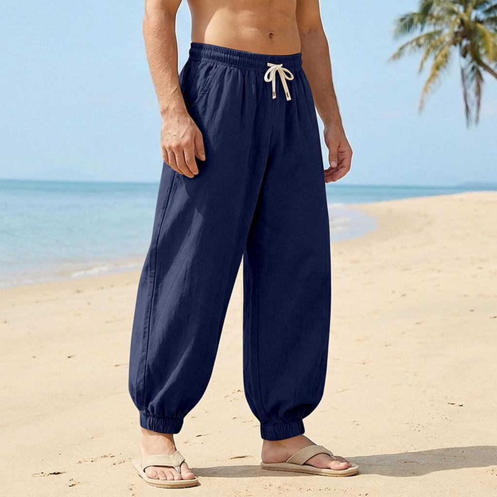 Men's Cotton-Linen Summer Straight-Leg -Color Casual Trousers