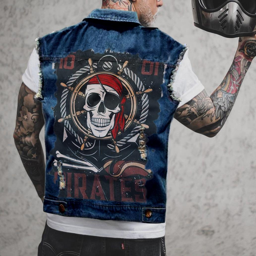 

2579 * Мужской жилет, повседневный, рабочая одежда, без рукавов, мотоциклетный топ с дырками XL бездна