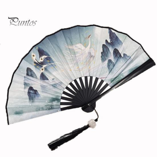 

Складной ручной веер в китайском винтажном стиле, пластиковый двухсторонний веер ханьфу, аксессуары для свадеб, танцевальных вечеринок H