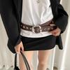 Vintage Women Wide Belt Metal Buckle Punk Style Belt Retro Leather Waistband  Girls