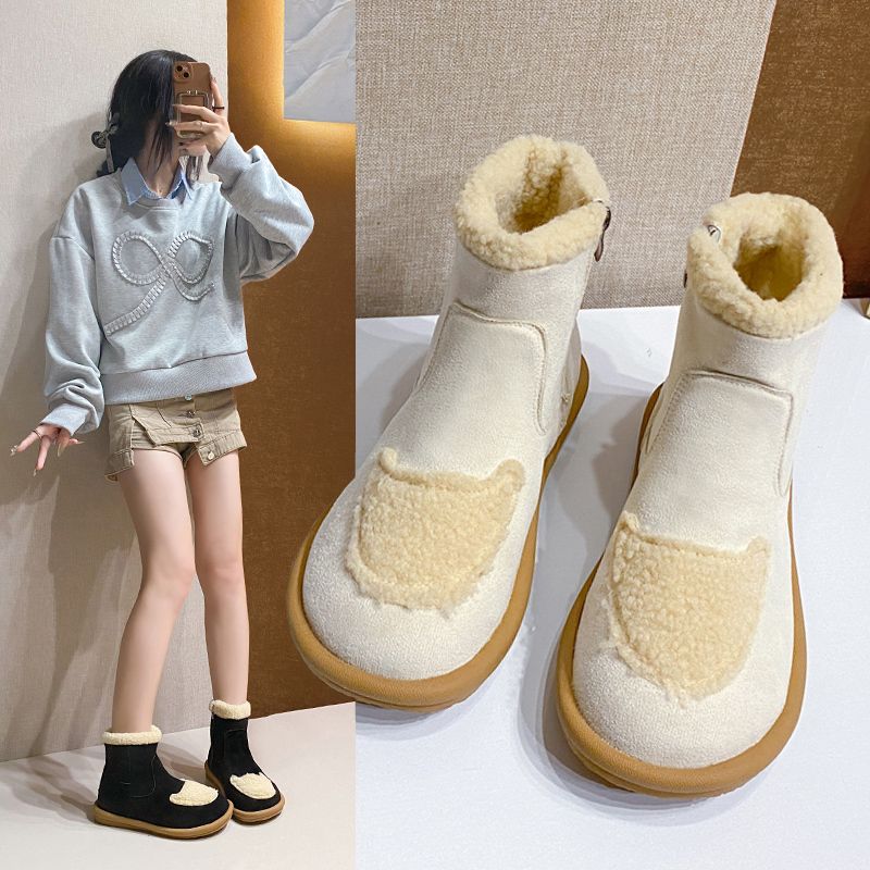Women's Snow Boots 2026 Autumn Winter New Flat Bottom Ankle Boots for Women Warm Cotton Shoes Casual Soft-soled Suede Botines