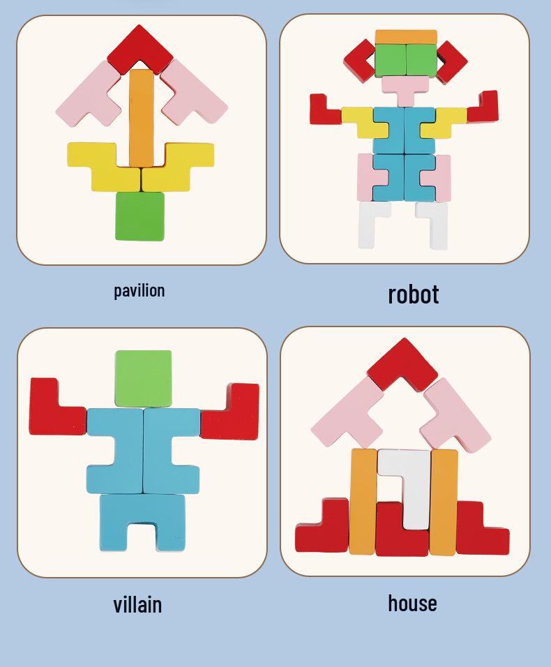 Tetris-Themed Wooden Blocks Puzzle for Kids – Brain Teaser & Color Recognition Toy