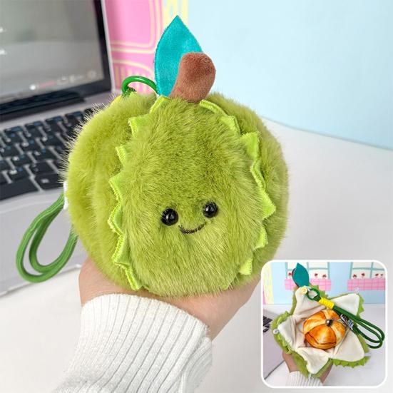 Peelable Fruit Plush Keychain 3.54-Inch Stuffed Toy for Kids Adults Cute Orange Lemon Durian Shape Interactive Stress Relief Toy Bag Backpack
