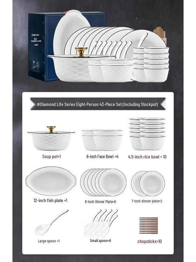 KANGMO Cream Aesthetic 43-Piece Ceramic Dinnerware Set