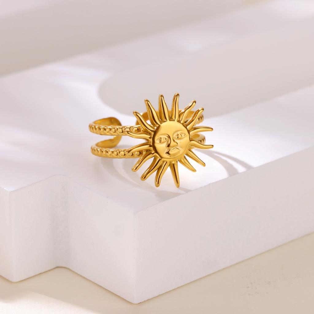 Three-dimensional double-layer sun starfish stainless steel plated k ring openable ring jewelry hot-selling new