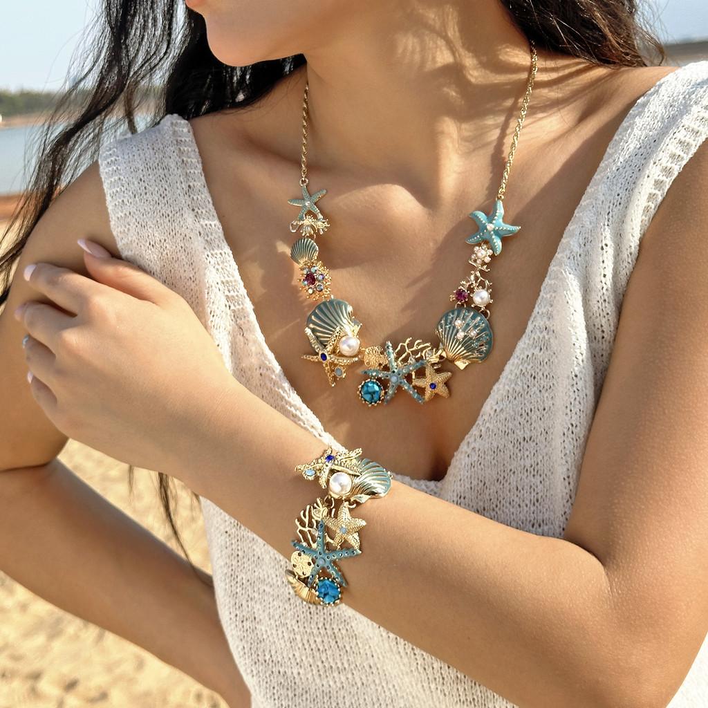 Nautical Sea Star Jewelry Collection With Layered Chain And Shell Accents For Womens Chic Look