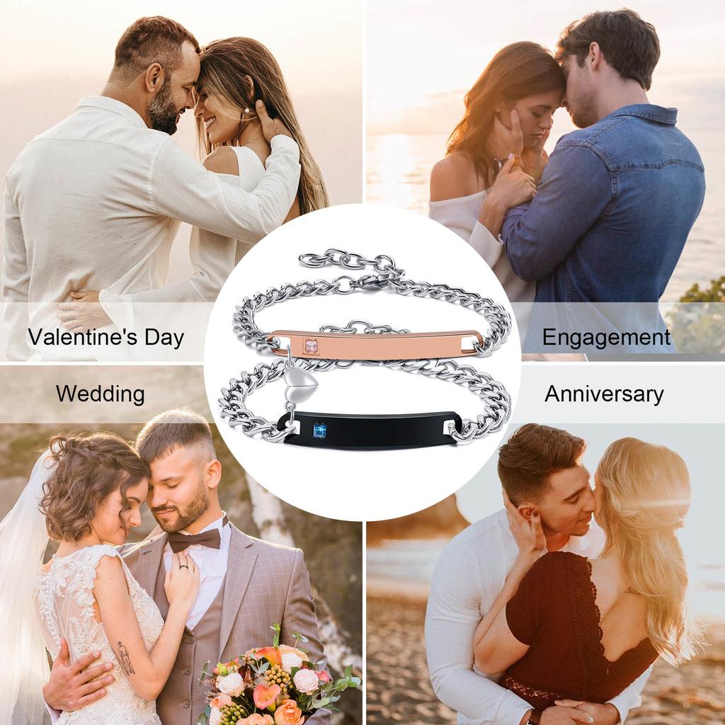 Personalisierte Armbänder 2er Set, Edelstahl Armband mit kostenloser Gravur, Partner Freundschaft Passendes Paar Valentinstag Geschenk