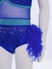 Girls Jazz Latin Dance Costume Shiny Rhinestones Color Block Leotard with Feather Skirt Sleeveless Cutout Back