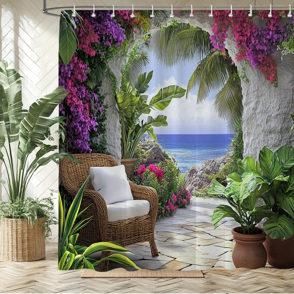 Beautiful Country Garden Flowers House Style Printed Fabric Shower Curtain Bathroom Curtain,home Decoration Curtain with Hooks