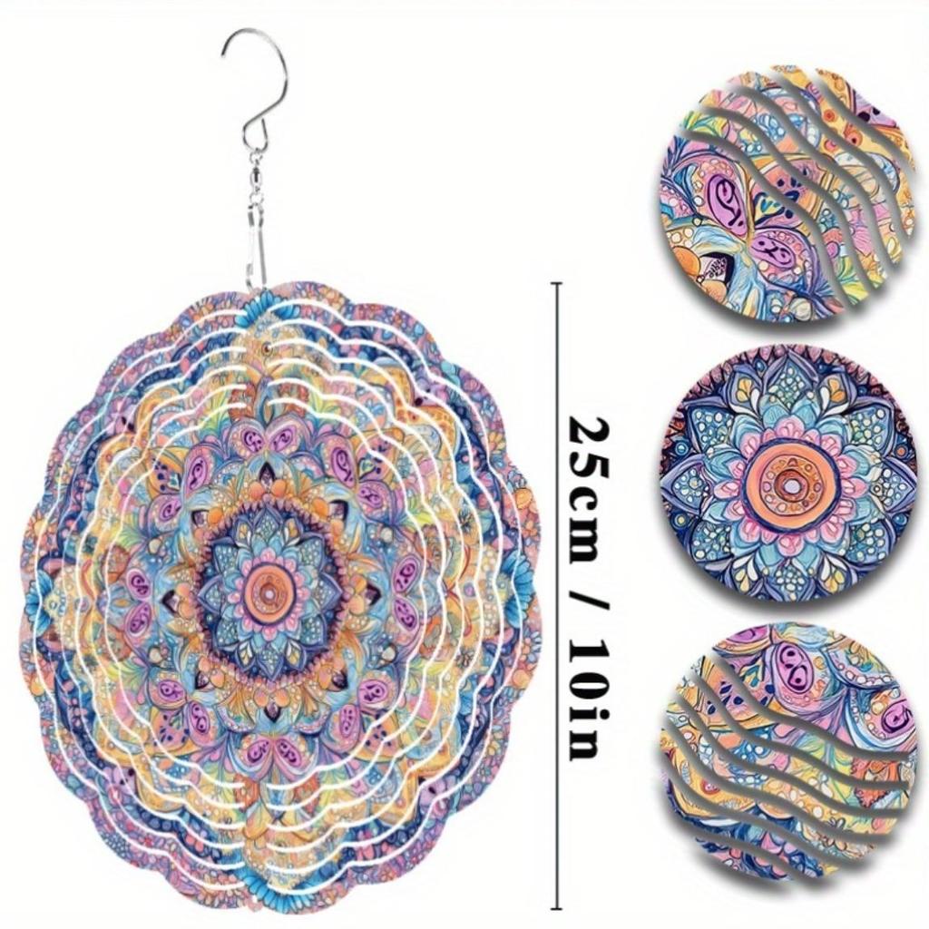 3D Mandala Flower Wind Chime Vibrant Metal Kinetic Hanging Sculpture Colorful Petal Design for Indoor Outdoor Garden Decor Room Decoration
