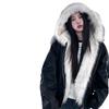 Autumn and winter warm thickened PU leather big fur collar seat mountain carving hooded cotton clothes men and women Guochao loose couple short jacket