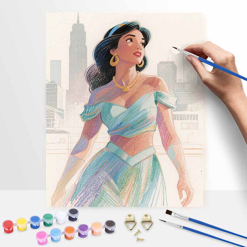 Disney Princess Jasmine Digital Oil Painting Hand Painting Kit Diy Home Decoration Modern City Aesthetic Wall Art Craft Supplies