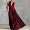 Spring New French Classic Black Temperament Muse Fan Slim and Thin V-neck Long Sleeveless Dress