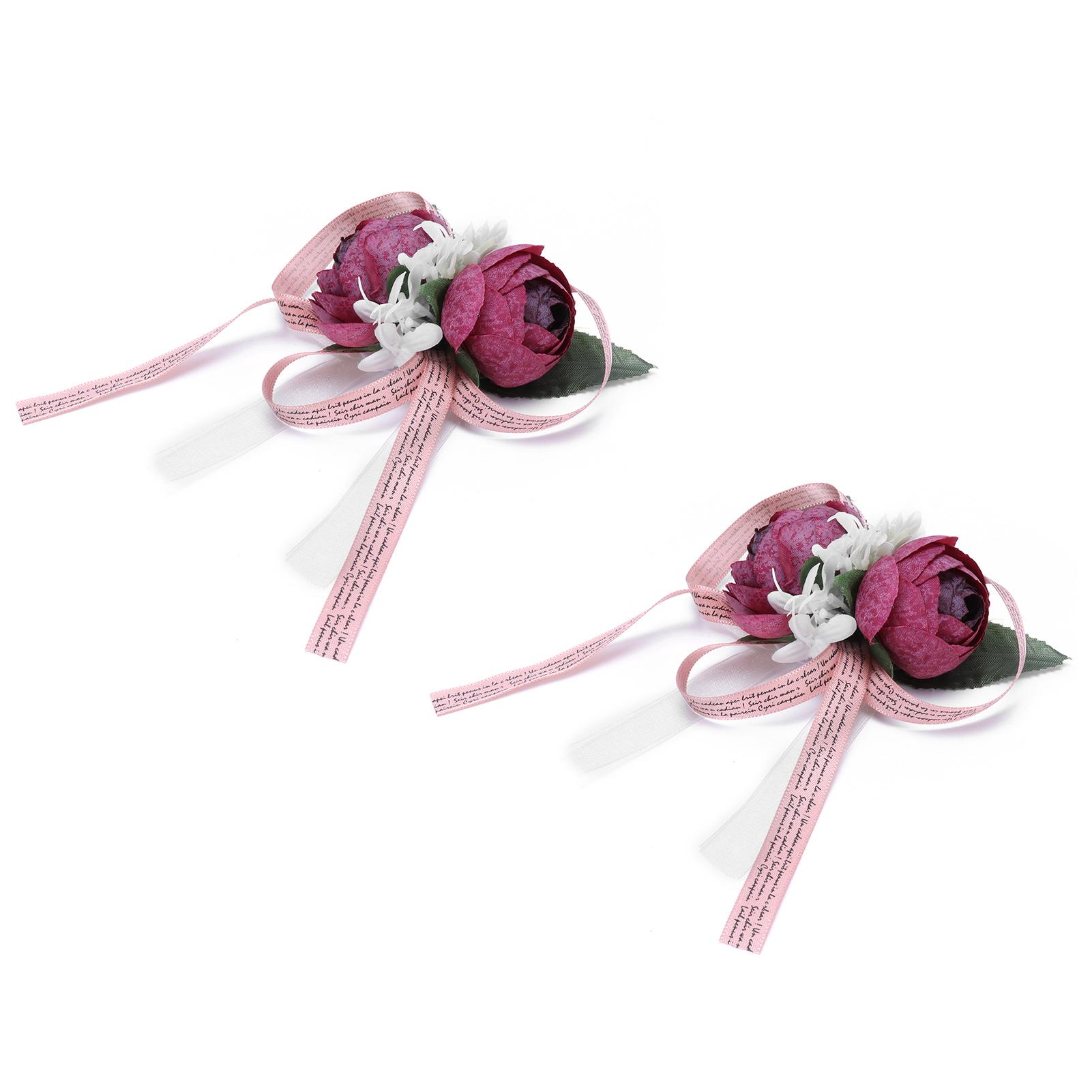 

2Pcs Artificial Wrist Flower Innovative Bridesmaid Wrist Corsage Wedding Decoration фиолетовый