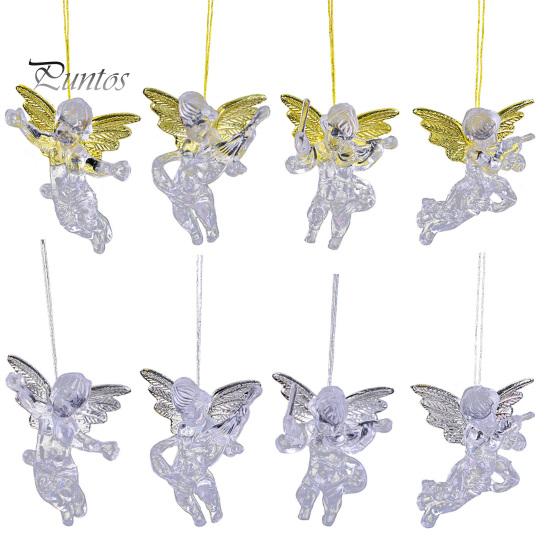 Christmas Angel Ornaments 4Pcs Winged Hanging Ornaments, Clear Figurines, Indoor Holiday Accents Tree Decor, Seasonal Home Party Supplies Transparent
