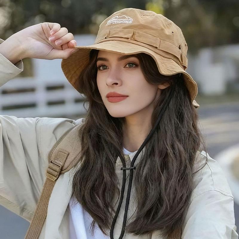 Letter Drawstring Bucket Hat Hiking Sun Protection Hat