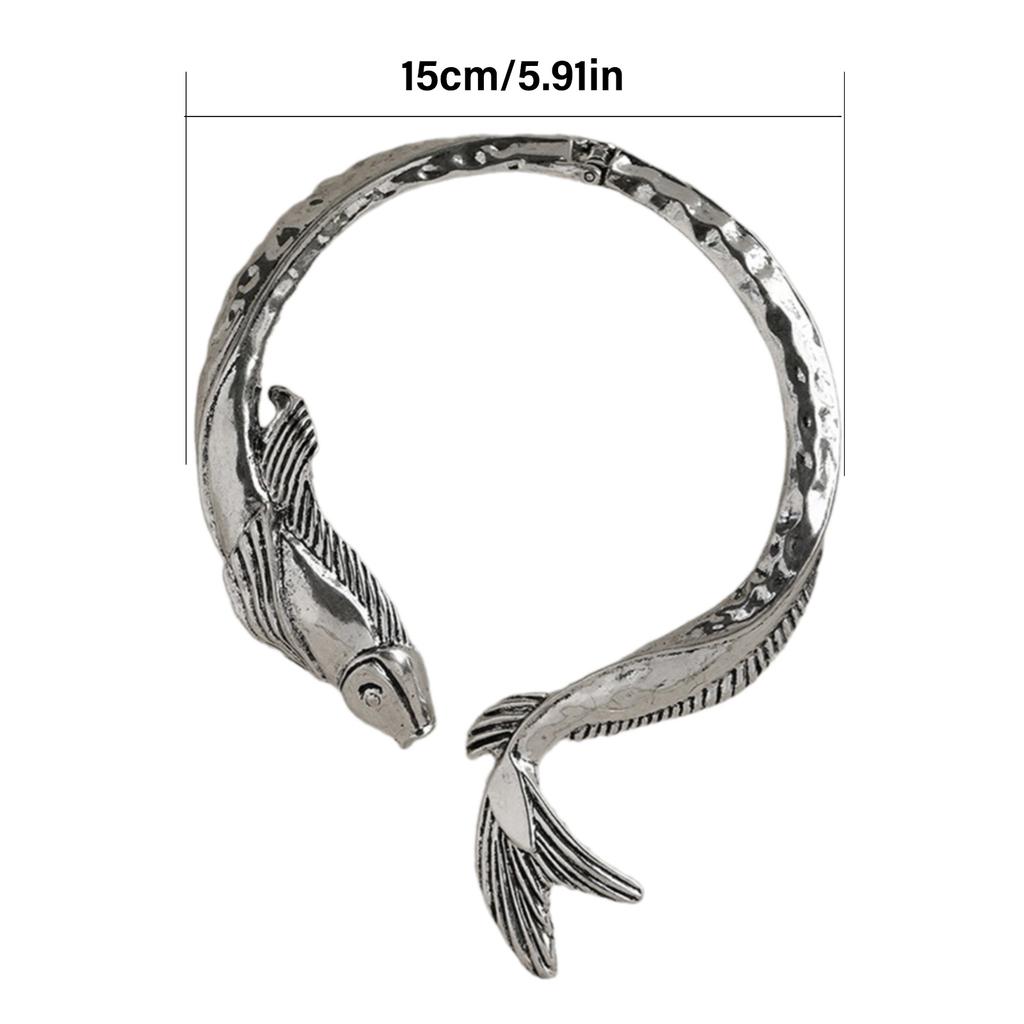 Iögonfallande Fisk Statement Halsband Överdimensionerat Fiskhalsband Legering Textur Unikt Halsband Kedja Smycken för Daglig Fest