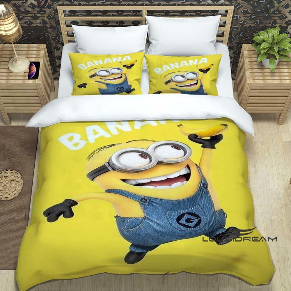 Trendy & Popular "Minions" Cartoon Print 3-Piece Bedding Set — Duvet Cover & Pillowcases (Suitable for Teens, Children, Boys &