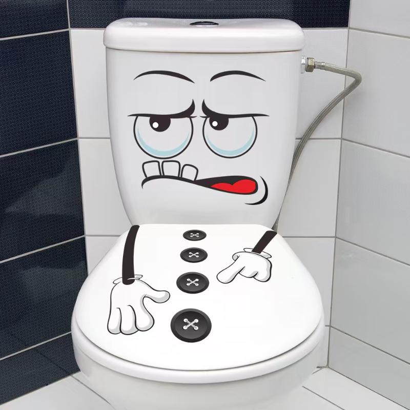 

4pcs Cartoon Face Trash Can Stickers Self-Adhesive Waterproof PVC Glossy Finish For Wall, Toilet, Refrigerator Indoor Outdoor