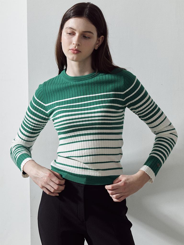 LORDLOAR Slim Striped Ribbed Knit Green