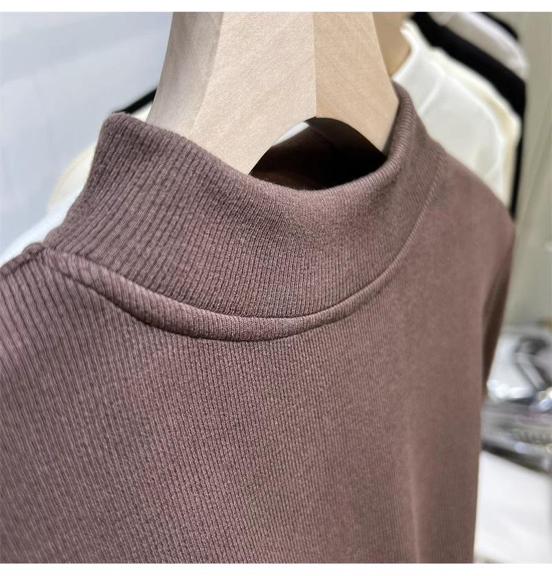 Women's Velvet Half-High Collar Long-Sleeve Base Layer Top for Autumn/Winter