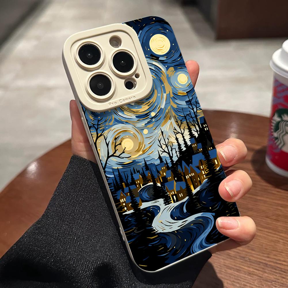 Artistic Stars Night Phone Case For iPhone 16 14 15 7 8 Plus XS XR X For iPhone 17 16 15 14 13 12 11 Pro Max Protective Funda