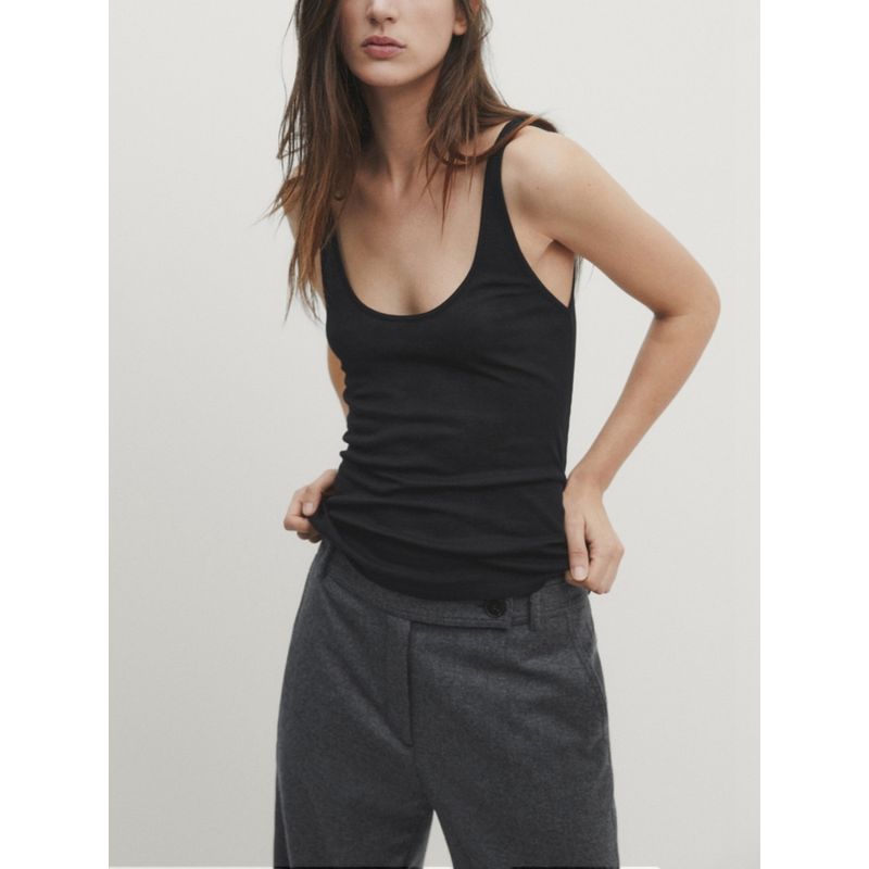 Za2024 Spring-Summer New Type Women's Clothing Gray U-Collar Tank Top Sleeveless T-shirt Tops 06202755 802