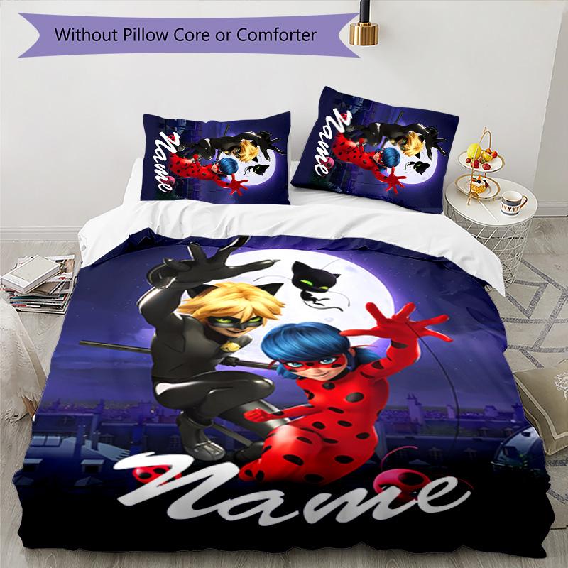 3pcs Ladybug4 Cover Set - Personalized Name, HD Printed Bedding with 1 Cover and 2 Pillowcases - Perfect for Home Decor, Easy Care