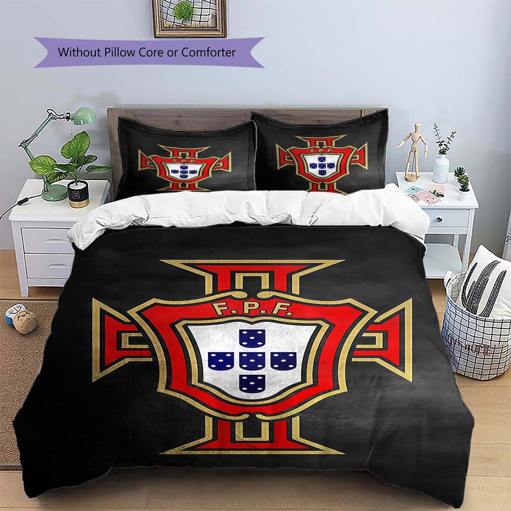 Portugal National Football Logo Pattern Bedding,Quilt Set Quilt Cover Pillowcase Home Birthday Gift(1 * duvet cover + 2 * pillowcase, without core)