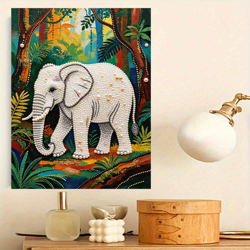 5D Round Pearl Painting Kit Majestic Elephant Pattern DIY Handmade Rhinestone Art Home Interior Decor Gift