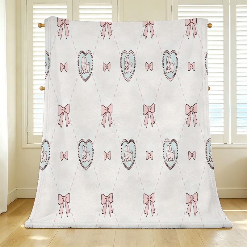 Rabbit Themed Flannel Fleece Blanket - Soft, Non-Shedding, Warm Cozy, Ideal for Home, Couch Napping, Bedroom Decor, Christmas & Halloween