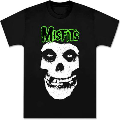 Camiseta Misfits Punk Rock Retro Banda Unisex Ajuste Hombre Novedad Verde Estampado Gráfico Suave Algodón Camiseta Vintage Juventud Negra