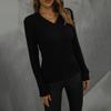 Ladies Fashion Sweater Solid Color V-Neck Lace Slim Fit Knitted Bottoming Shirt