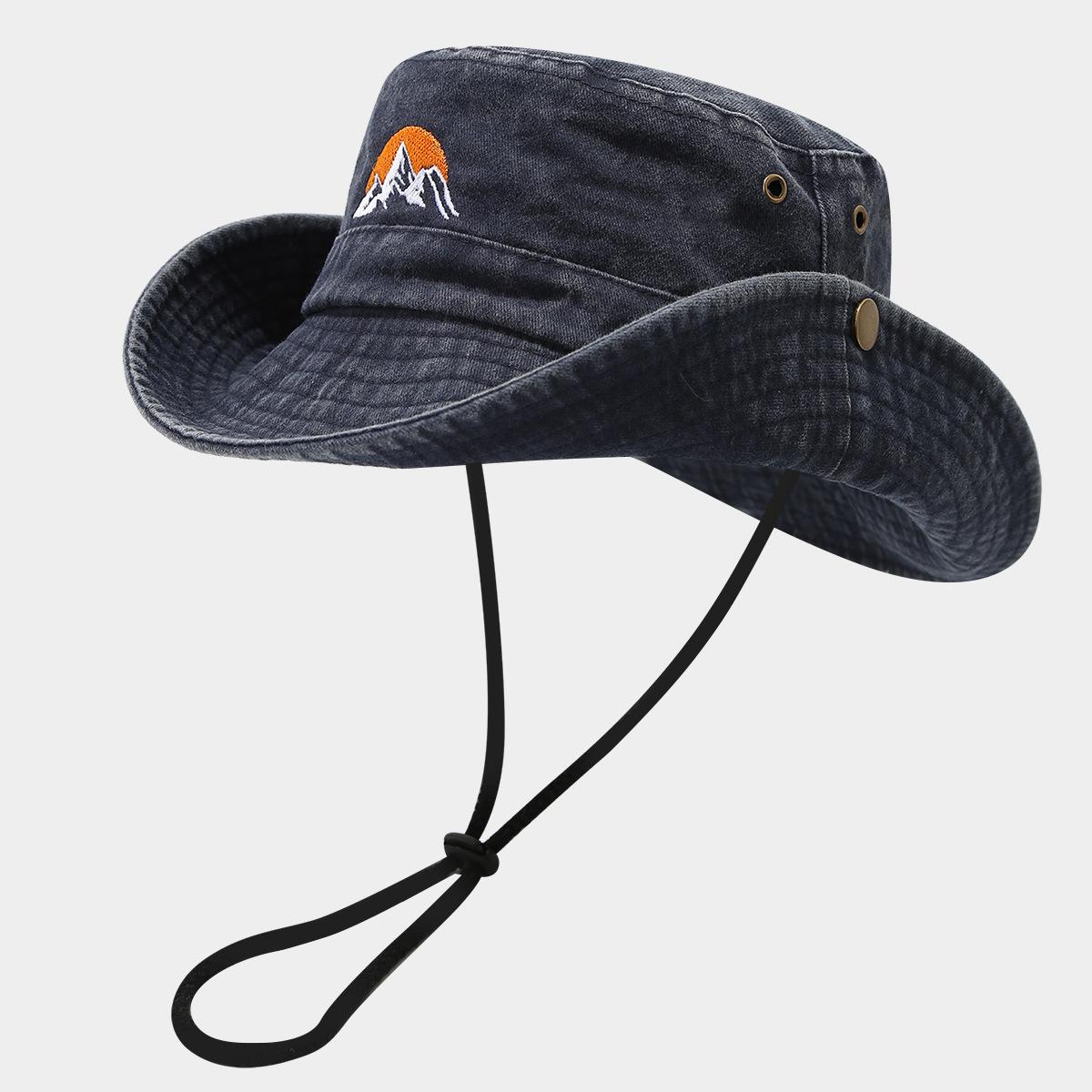 Gewassen Katoen Borduurwerk Visser Vissers Hoeden Bucket Hat Voor Mannen Vrouw Buiten Cap Brede Rand Zomer Wandelen Kamperen Hoed black