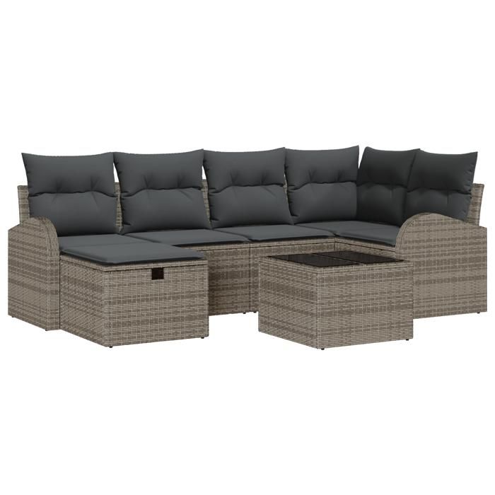 VidaXL Ensemble de canapé de jardin 7 pièces avec coussins gris poly rattan 3359088