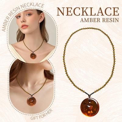 Sweater Chain Imitation Amber Imitation Beeswax Sweater Chain Inlaid With Shells, Plant Fossils, Men's And Women's Fashionable Necklaces