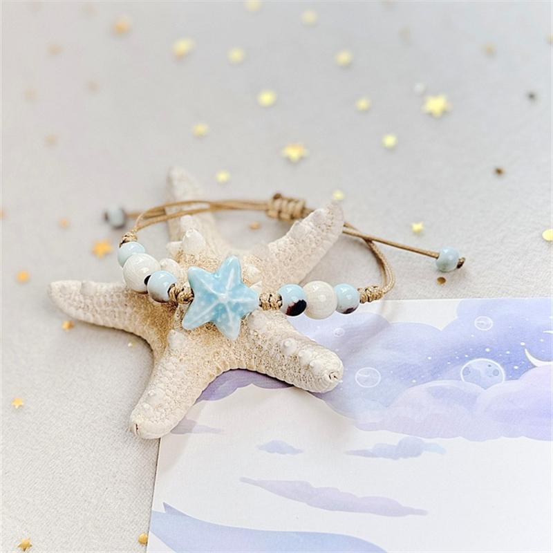 Handmade Adjustable Beaded Bracelets for Women Boho Colorful Glaze Starfish Shell Ceramic Beads Bracelet Girl Party Jewelry Gift