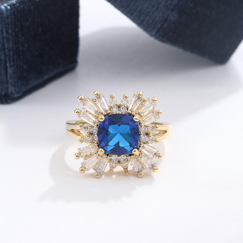 Europejski i Amerykański Spersonalizowany Pierścionek Modowy 18k Złoto Inkrustowane Ciemnoniebieskim Topazem