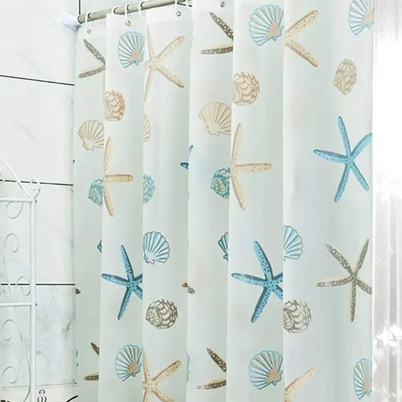 Creative Ocean Creature Bathroom Curtains, Geometric Pattern Waterproof Shower Curtains With Curtain Hook Ring Shower CurtainSet
