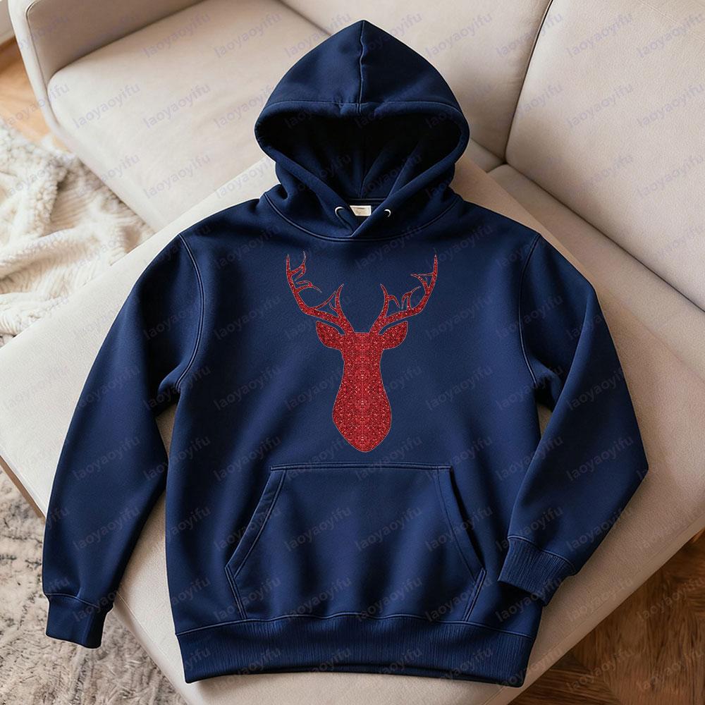 

Women s Red Glitter Christmas Reindeer Hoodie Holiday Sweatshirt Fashionable Fall Winter Top for Daily Wear XL