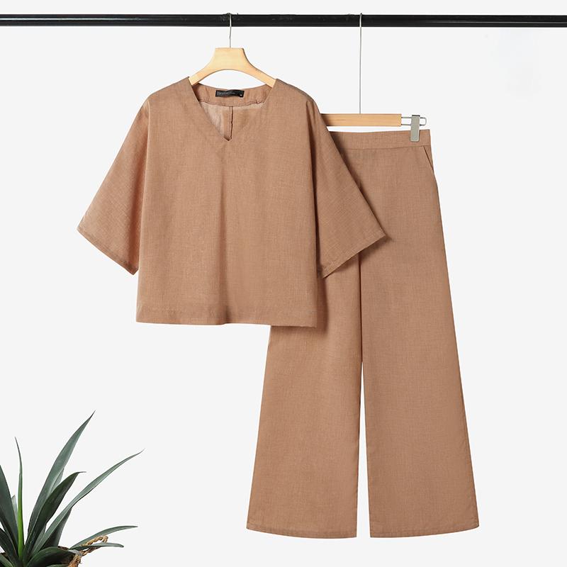 ZANZEA Women Half Sleeve Blouse and Pants Summer Two Piece Suit Sets