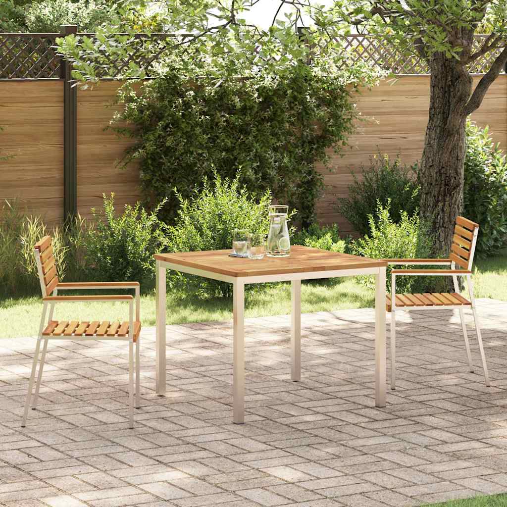 Garden Dining Set 3 Pcs Solid Acacia Wood and Stainless Steel
