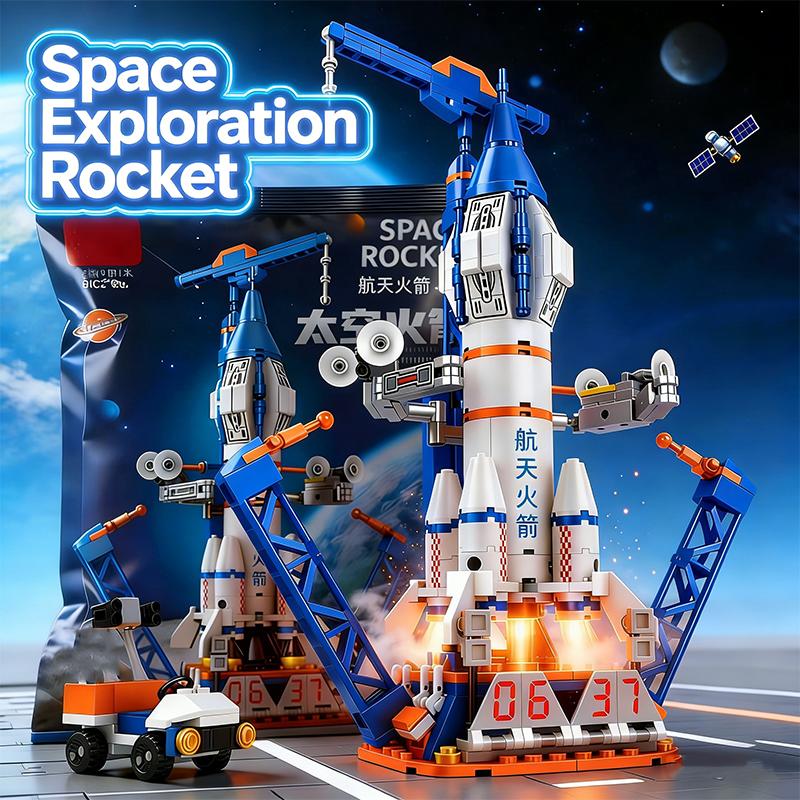 City Series Construction Brick Playset Space Aerospace Station Aviation Manned Rocket Brick Playset DIY Children Toys Playsetss Holiday Gift Present