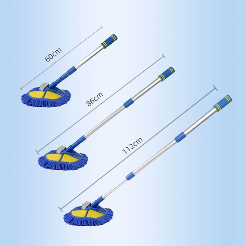 2 In 1 Car Wash Brush Mop Head Kit Three Section Telescoping Aluminum Alloy Long Handle Thick Chenille Cleaning Tool