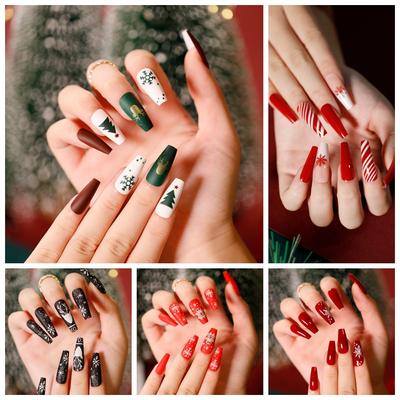 24 piezas/juego de uñas postizas navideñas, uñas postizas de cobertura completa, uñas postizas acrílicas, decoración para regalo de uñas